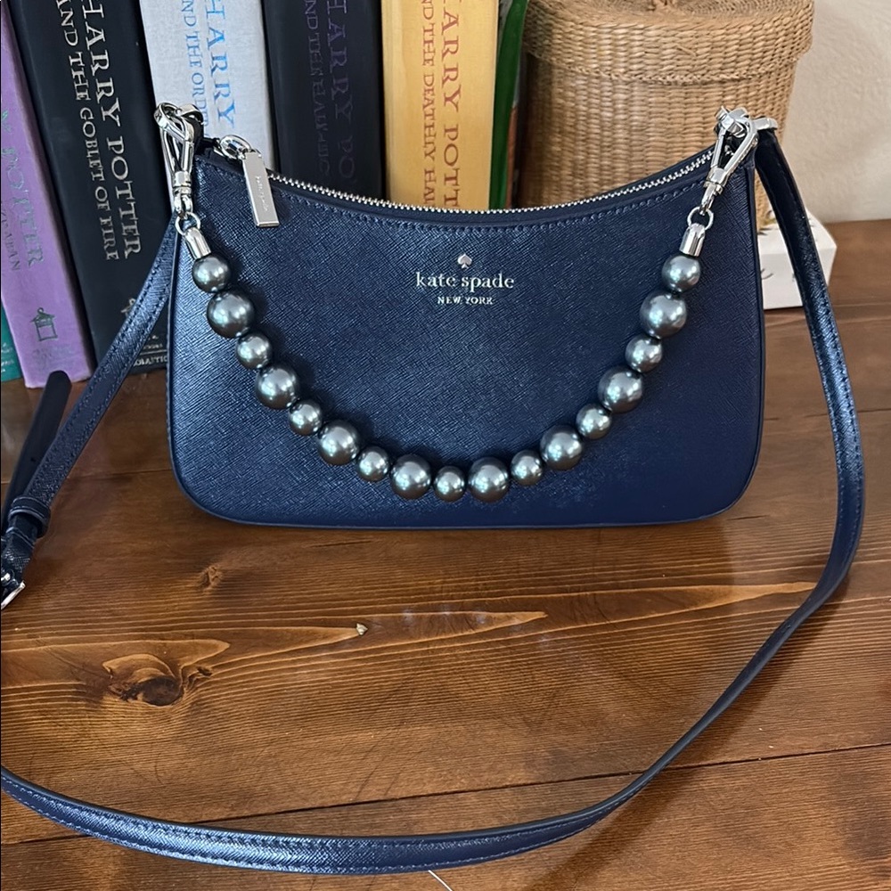 Kate Spade Blue Pearl Embellished Shoulder Bag